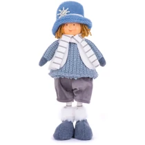 Figura MagicHome, karácsonyi, fiú kék kalappal, kék, szövet, 16x10x36 cm