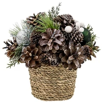 Ikebana MagicHome Karácsony, természetes, zöld gömbökkel, 19x19 cm
