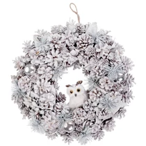 Koszorú MagicHome, karácsonyi, természetes, krémszínű, függő, bagollyal, 40 cm