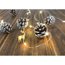 Füzér MagicHome Karácsonyi Fenyő, 20x meleg fehér LED, havas tobozokkal, 2xAA, folyamatos világítás,