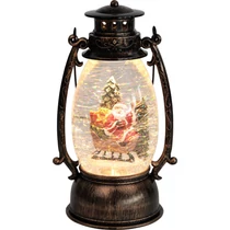 Lámpás MagicHome Karácsonyi Retro, LED meleg fehér, Mikulással, csillámmal, fekete, 3xAA, műanyag, 1