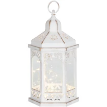 Lámpás MagicHome Karácsonyi Morocco, LED meleg fehér, fehér, 3xAAA, műanyag, időzítő, 18x15x32 cm