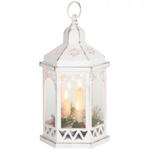 Lámpás MagicHome Karácsonyi Morocco, LED meleg fehér, gyertyák, fehér, 3xAAA, műanyag, időzítő, 18x1