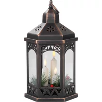 Lámpás MagicHome Karácsonyi Morocco, LED meleg fehér, gyertyák, fekete, 3xAAA, műanyag, időzítő, 18x