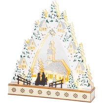Dekoráció MagicHome Karácsony, falu templommal, LED, MDF, 30x7x33,5 cm, 2x AAA