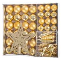 Gömbök MagicHome Karácsony, készlet, 50 db, 4-5 cm, arany, csillag, girland, toboz, karácsonyfára