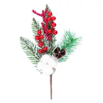 Ág MagicHome Karácsony, pamuttal és bogyókkal, piros, 30 cm