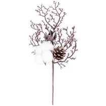 Ág MagicHome Karácsony, pamuttal és tobozzal, 30 cm