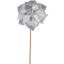 Virág MagicHome, Karácsonyi Mikulásvirág, ezüst, szár, 38 cm, virágméret: 24 cm