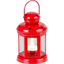 Lámpás MagicHome Karácsonyi, piros, meleg fehér LED gyertyával, 10x15/20 cm