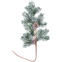 Ág MagicHome Karácsony, természetes, tobozokkal, havas, 63 cm