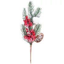 Ág MagicHome Karácsony, tobozzal és bogyókkal, havas, 31 cm
