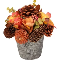 Ikebana MagicHome Nature, őszi, narancssárga, levelekkel, 18 cm