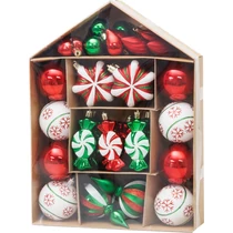 Gömbök MagicHome Karácsony, készlet, 32 db, piros-zöld-fehér, vegyes, karácsonyfára