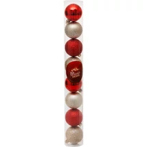 Gömbök MagicHome Karácsony, 8 db, piros-pezsgő, karácsonyfára, 5 cm, Sellbox 36 tubus