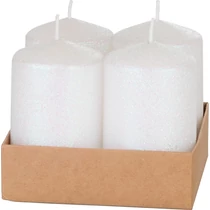 Gyertya MagicHome Karácsonyi, 4,8x8 cm, henger alakú, csomag 4 db, fehér, csillámos, adventi
