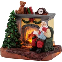 Dekoráció MagicHome Karácsony, Mikulás gyermekkel a kandallónál, LED, beltéri, 10,5x8x9 cm, gyűjtőcs