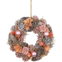 Koszorú MagicHome, karácsonyi, függő, rózsaszín-narancssárga, 30 cm