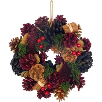 Koszorú MagicHome, karácsonyi, függő, kék-piros, 24 cm