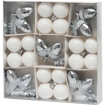 Gömbök MagicHome Karácsony, készlet, 21 db, fehér-ezüst, vegyes, karácsonyfára