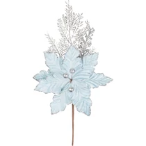 Ág MagicHome Karácsony, mikulásvirág virággal, kék/ezüst, 27 cm