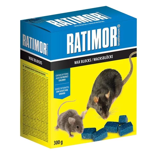 Csalétek RATIMOR® Brodifacoum wax blocks, egerekhez és patkányokhoz, 300 g, paraffin kockák