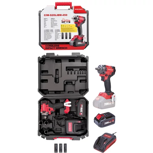 Ütvecsavarozó Worcraft CIW-S20LiBM-450 ShareSYS, 20V Li-Ion, ütve, 450Nm, 1/2"" négyszög, SZETT 1x 4