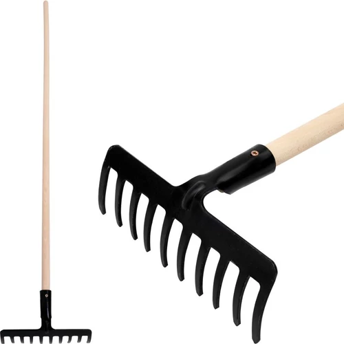 Kerti gereblye Strend Pro Premium R-606, 10 fogú, kovácsolt, fa nyél