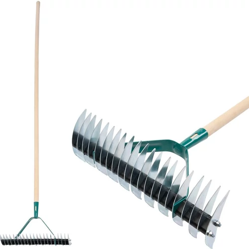 Gyepgereblye Strend Pro R151.WH, 11/21 fogú, gyomhoz levegőztető, gyepszellőztető, fa nyél