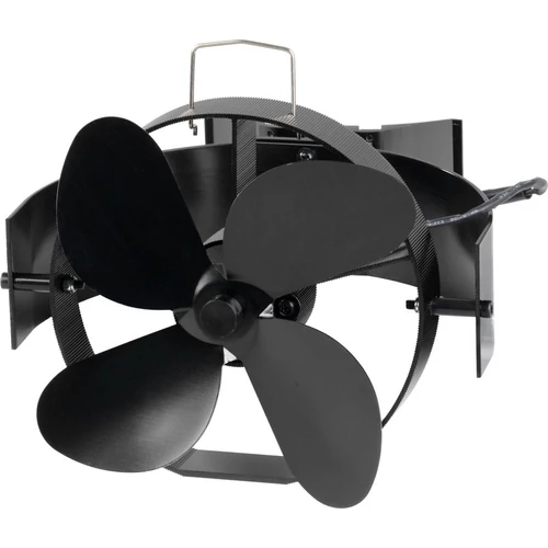 Ventilátor Strend Pro, kandalló, füstcsőre rögzíthető és mágneses, hővel működő, 4 lapátos, fekete