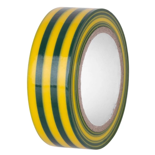Szalag E130YGR, zöldessárga, szigetelő, ragasztó, 19 mm, Hossz: 10 m, PVC