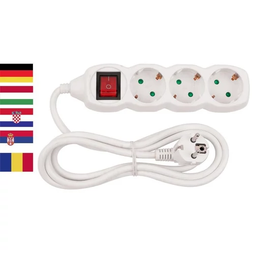 Kábel Strend Pro DG-803BK, SCHUKO aljzat, 1,50 m, 3 aljzat, HU, RO, SRB, CRO + kapcsoló