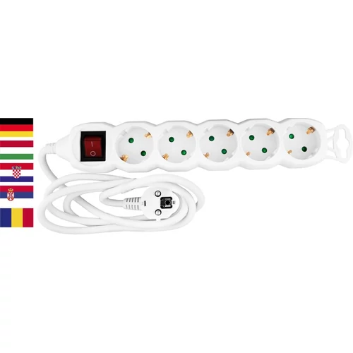 Kábel Strend Pro DG-805BK, SCHUKO aljzat, 1,50 m, 5 aljzat, HU, RO, SRB, CRO + kapcsoló