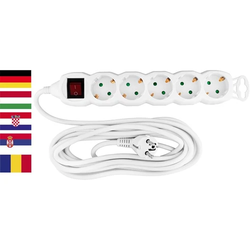 Kábel Strend Pro DG-805BK, SCHUKO aljzat, 5,00 m, 5 aljzat, HU, RO, SRB, CRO + kapcsoló