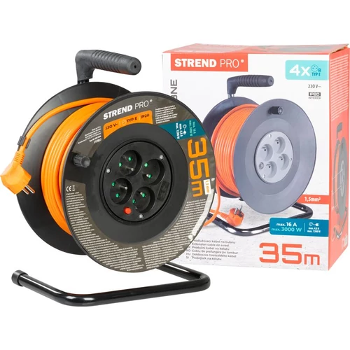 Kábel Strend Pro DG-FB04, hosszabbító, 35 m hosszúságú, dobon, 1,5 mm2 keresztmetszet