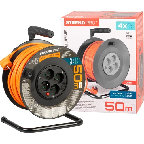 Kábel Strend Pro DG-FB04, hosszabbító, 50 m hosszúságú, dobon, 1,5 mm2 keresztmetszet