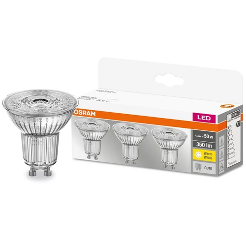 Izzó OSRAM® BASIC LED GU10 50 (ean8415), 36°, 4,3W/840 4000K MULTIPACK, üveg, Star CLASSIC