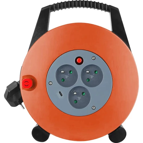 Kábel Strend Pro, hosszabbító, 10 m hosszúságú, 3x 16 A, dobon, USB C