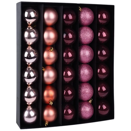 Gömbök MagicHome Karácsony, 30 db, réz - rózsaszín, vegyes, karácsonyfára, 6 cm