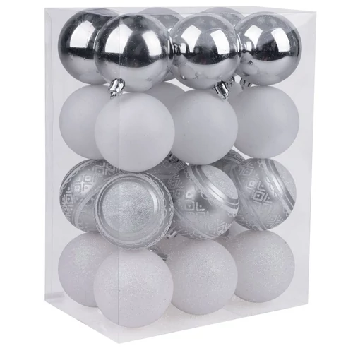 Gömbök MagicHome Karácsony, 24 db, fehér - ezüst, vegyes, karácsonyfára, 6 cm
