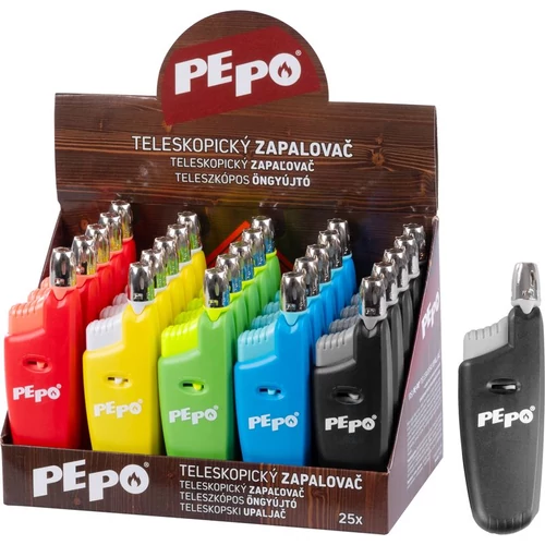 Öngyújtó PE-PO®, teleszkópos, gázos, Sellbox 25 db