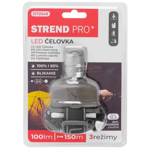 Fejlámpa Strend Pro Headlight H833, 2W CreeLED, ZOOM, 100 lm, 3xAAA, ultra könnyű