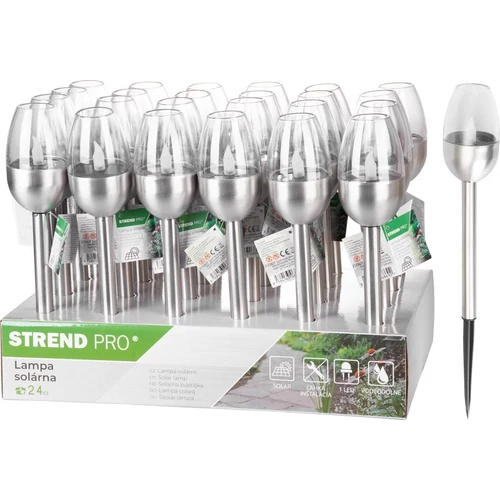 Lámpa Strend Pro Candle, napelemes, 1x LED, rozsdamentes acél, 6x28 cm, Kiszerelés 24 db