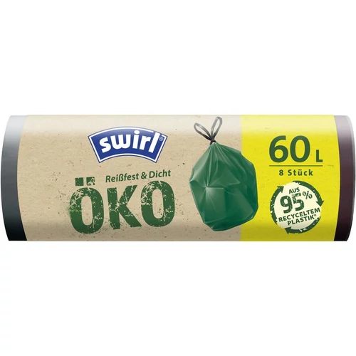 Zsákok Swirl EKO, hulladékhoz, behúzható, zöld, 60 literes, csomag 8 db