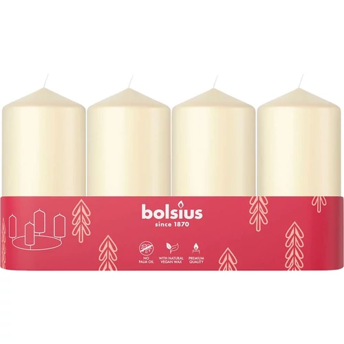 Gyertyák Bolsius Pillar Advent Karácsonyi, krémszínű, 48/100 mm, csomag 4 db