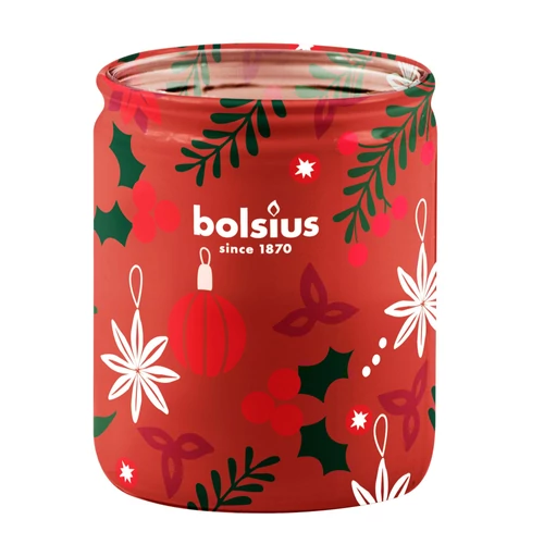 Gyertya Bolsius True Glow, 82x68 mm, alma/fahéj, üvegben