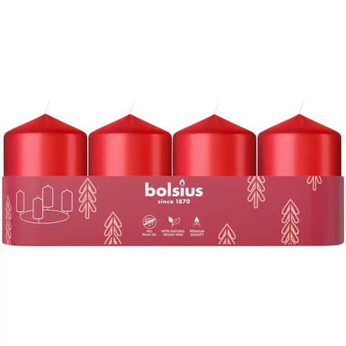 Gyertyák Bolsius Pillar Advent, piros, 60x40 mm, csomag 4 db