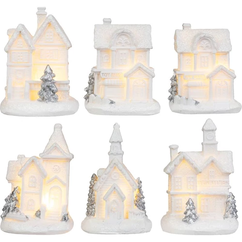 Dekoráció MagicHome Karácsony, házikó, műanyag, 1xLED meleg fehér, 6x6x8 cm, 2xLR44