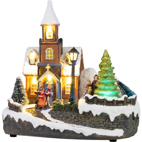 Dekoráció MagicHome Karácsony, templom, műanyag, 1xLED meleg fehér, 21x14.5x20.8 cm, 3xAA
