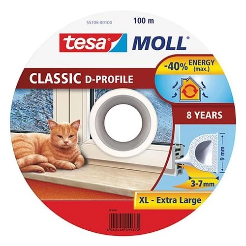 Tömítés tesamoll® D profil, 9 mm, fehér, L-100 m, ablakokhoz és ajtókhoz